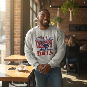 Vintage 90s Buffalo Bills 1990 AFC Champs Crew Neck Sweatshirt Mens XXL Gray
